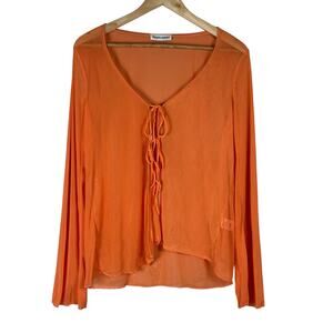 Dippin Daisys Sheer Mesh Swim Coverup Womens M Orange Tie Front Boho Indie Retro